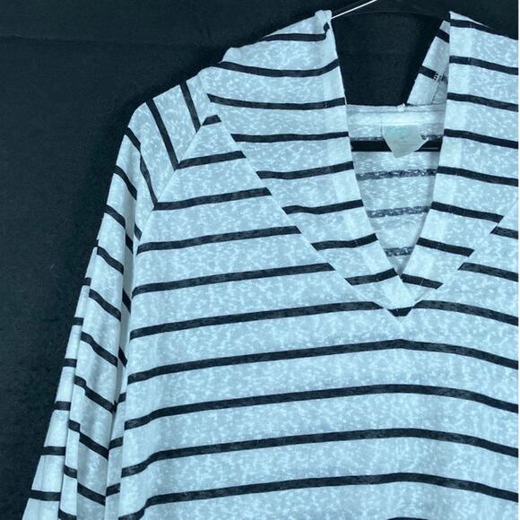 Kona Sol Womens Shirt White Black Sheer Beach Cover Up Drawstring Waist XL - Picture 4 of 12